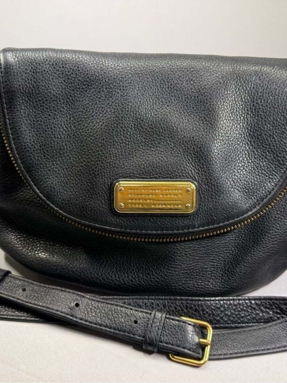 Y2K Marc Jacobs Black Pebble Leather Crossbody Bag Foldover Shoulder Bag